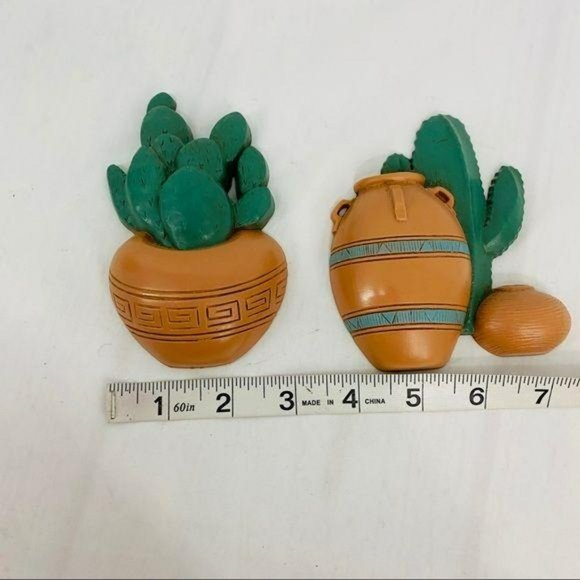 Vintage Southwestern Boho Cactus Clay Pot Decor Pair Wall Decor - Picture 3 of 10